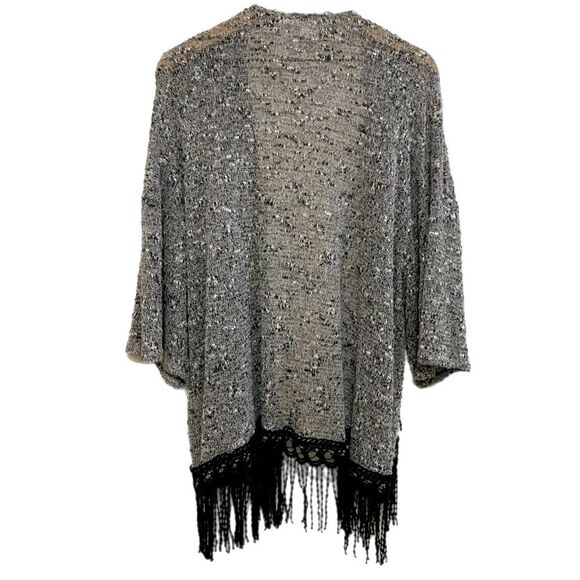 MOA MOA Fringed open Cardigan Women’s Kimono  XL Gray White Black. - Picture 2 of 13
